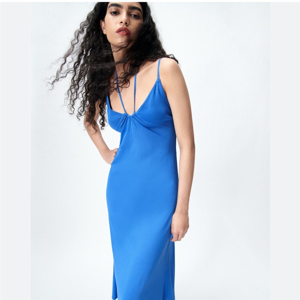 NWT Zara Blue Knit Dress with Straps